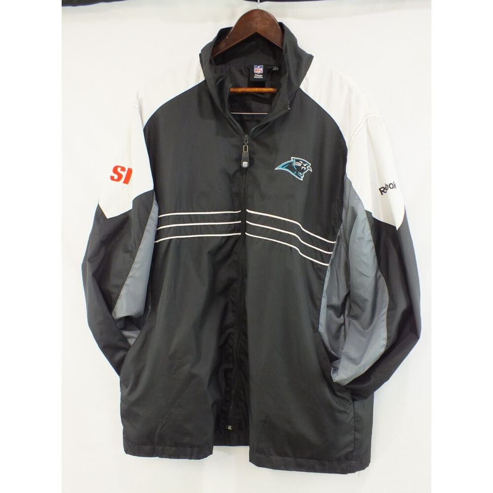 Reebok NFL Team Apparel Carolina Panthers SI Windbreaker Jacket Zip Black Large